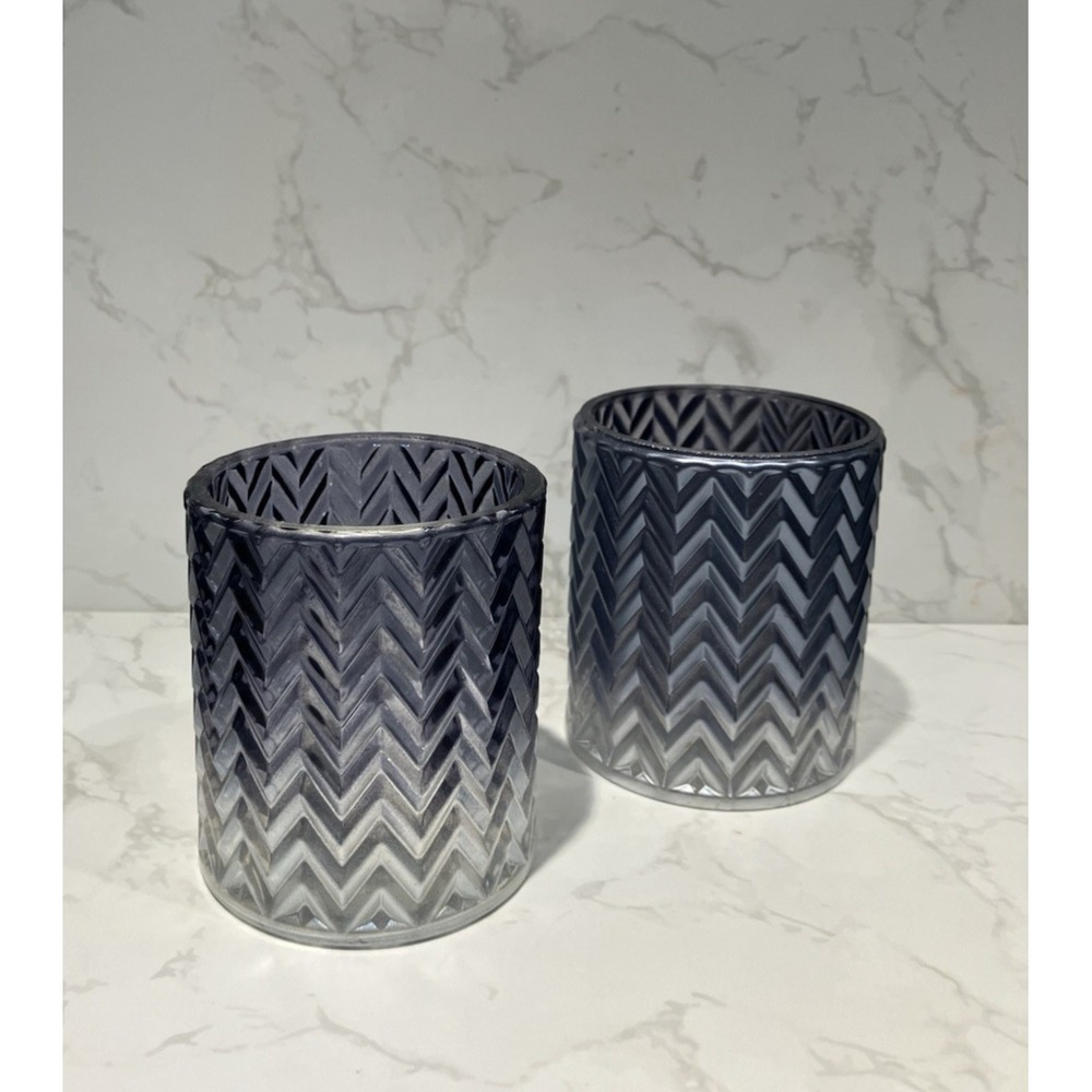 Yankee Candle Twilight Frost Glass Votive Ombré Grey Blue Holder 3 1/2" Set of 2